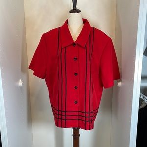 Sag Harbor Dress Woman Red with Black Accent Button Down Dress Shirt Size 22w